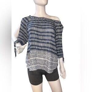 Matison  Stone Navy and White Off-Shoulder Women's Top XS